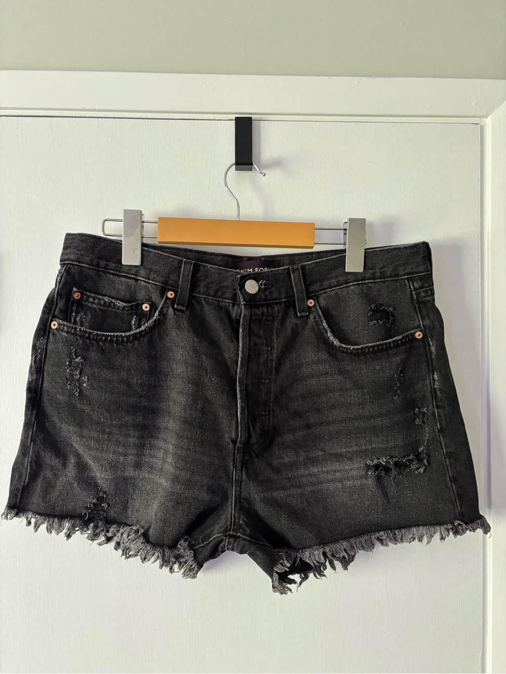 Denim Forum The Ex Boyfriend Hi-Rise Shorts 29 Black Distressed Cutoffs